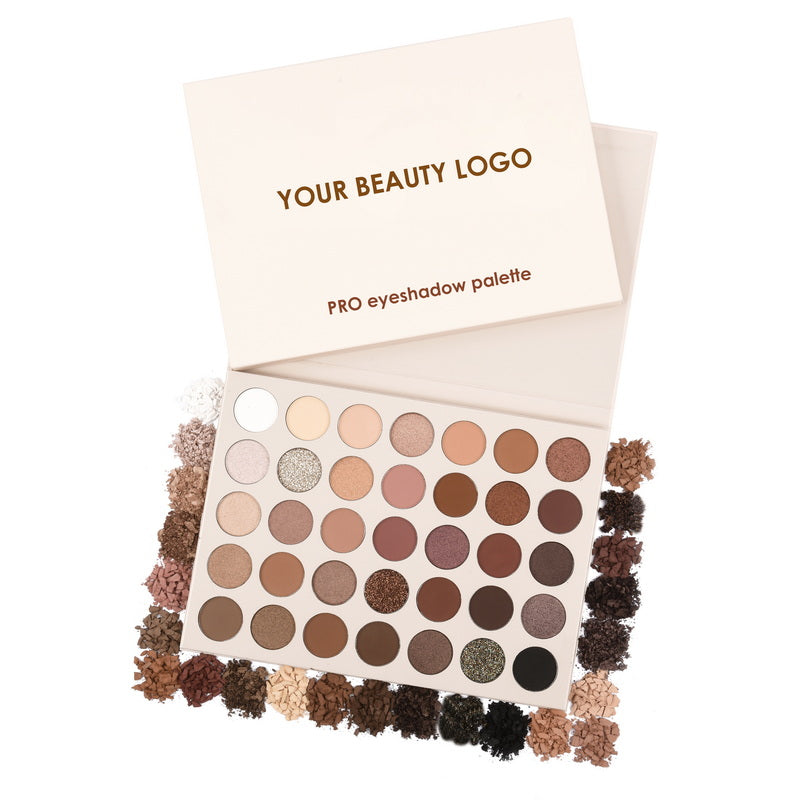 Eyeshadow palette with customizable branding on a white background