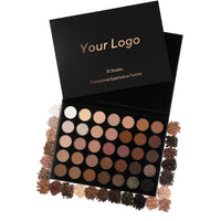 Eyeshadow palette with 35 shades and customizable branding on a white background